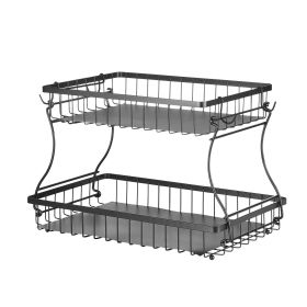 VEVOR 2 Tier Fruit Basket, Countertop Fruits Vegetable Bowl with Banana Hangers, Metal Wire Storage Stand for Kitchen Counter