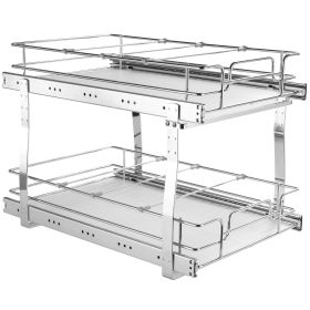 VEVOR 2 Tier 14"Wx21"Dx15"H Pull Out Cabinet Organizer, Heavy Duty Slide Out Pantry Shelves, Steel Roll Out Drawers, Sliding Drawer Storage for H